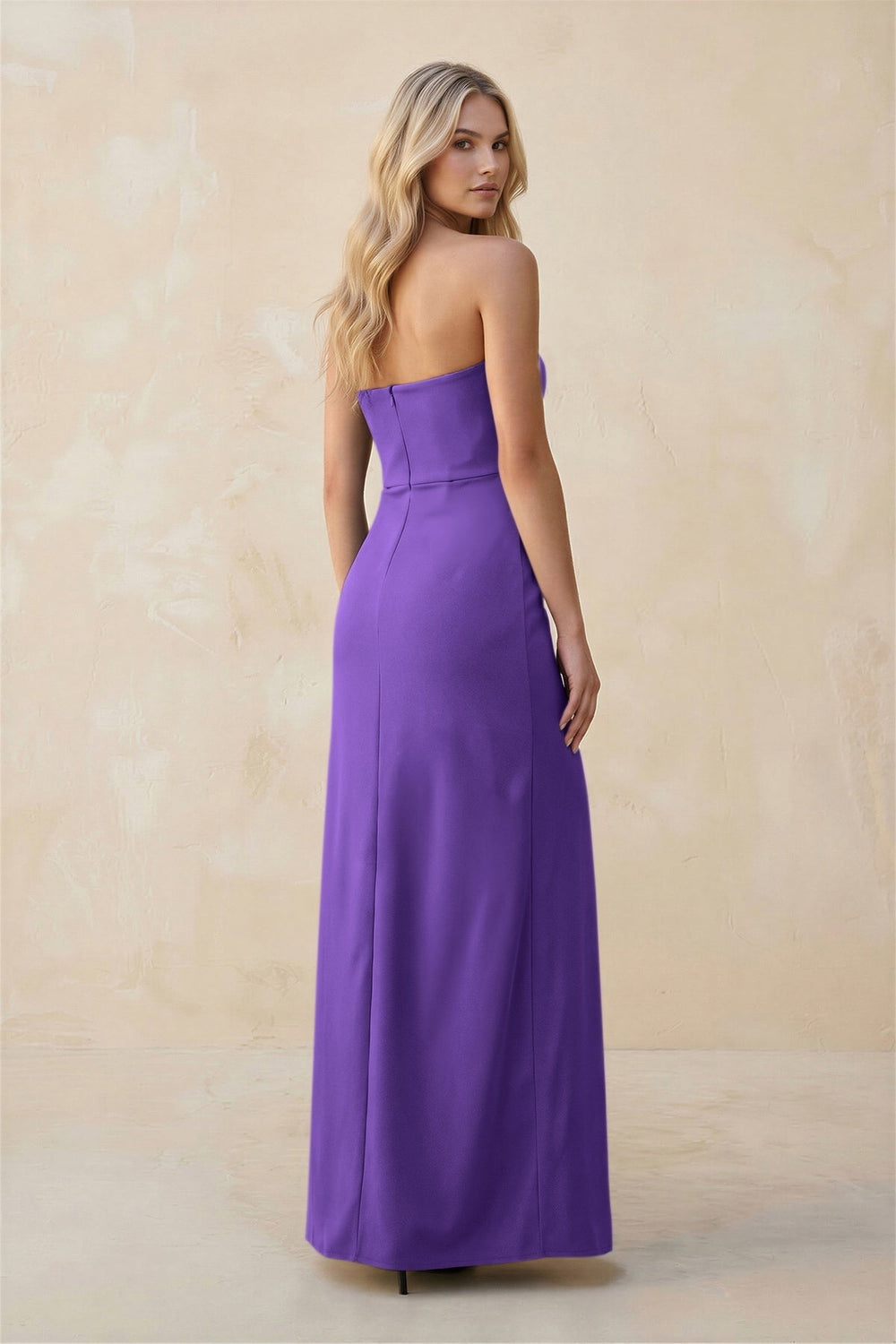 Strapless Sheath Satin Bridesmaid Dress With Slit in Tahiti - KissProm Bridesmaid Dresses