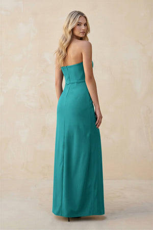 Strapless Sheath Satin Bridesmaid Dress With Slit in Turquoise - KissProm Bridesmaid Dresses