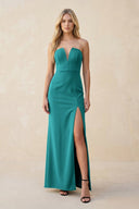 Strapless Sheath Satin Bridesmaid Dress With Slit in Turquoise - KissProm Bridesmaid Dresses