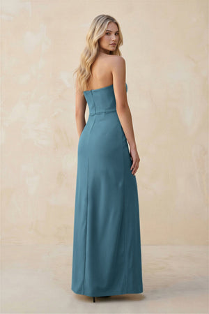 Strapless Sheath Satin Bridesmaid Dress With Slit in Twilight - KissProm Bridesmaid Dresses