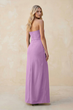 Strapless Sheath Satin Bridesmaid Dress With Slit in Vintage Mauve - KissProm Bridesmaid Dresses