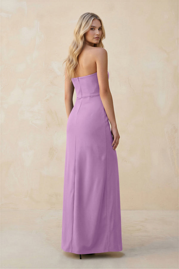 Strapless Sheath Satin Bridesmaid Dress With Slit in Vintage Mauve - KissProm Bridesmaid Dresses