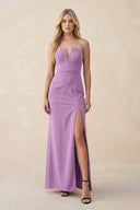 Strapless Sheath Satin Bridesmaid Dress With Slit in Vintage Mauve - KissProm Bridesmaid Dresses