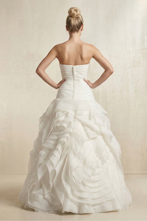 Strapless Tulle A - Line Pleated Ruffled Wedding Dress in White - KissProm Wedding Dresses