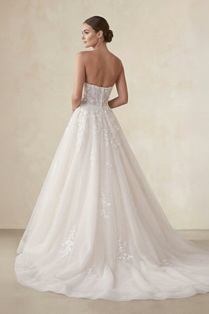 Strapless Tulle A Line Wedding Dress With Appliques in Ivory - KissProm Wedding Dresses