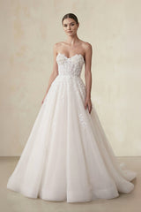 Strapless Tulle A Line Wedding Dress With Appliques in Ivory - KissProm Wedding Dresses