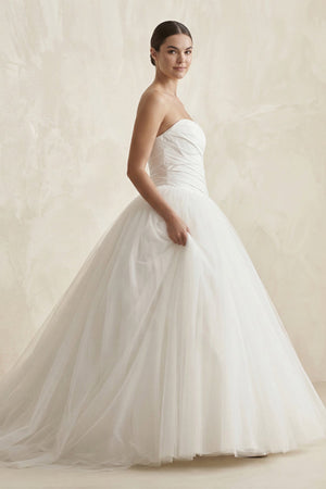 Strapless Tulle Ball Gown Ruched Wedding Dress in Ivory - KissProm Wedding Dresses