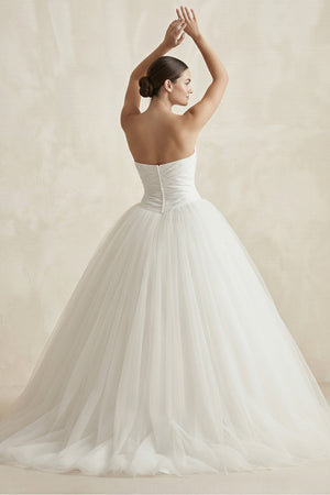 Strapless Tulle Ball Gown Ruched Wedding Dress in Ivory - KissProm Wedding Dresses