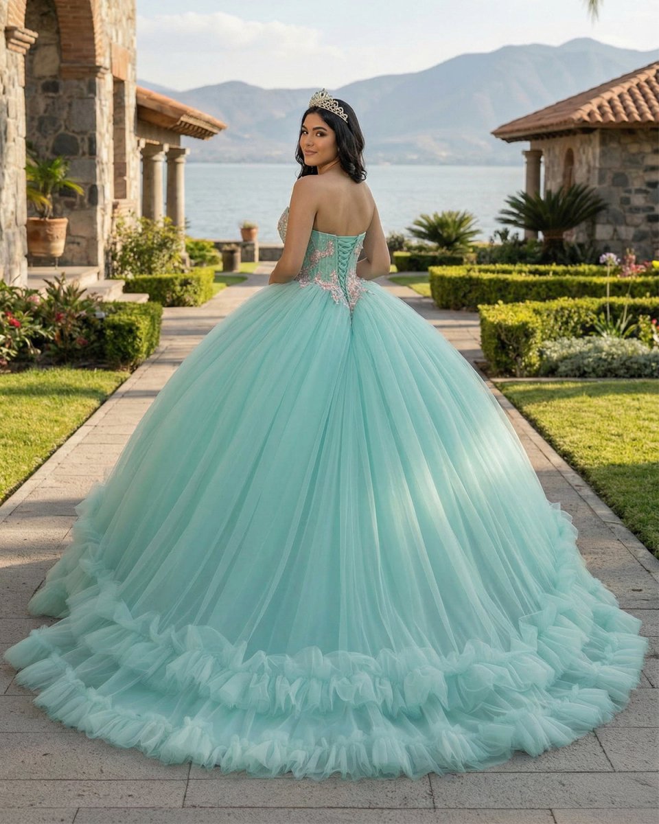 Sage Green Strapless Tulle Ball Gown Quinceanera Dress Sage Green / 16
