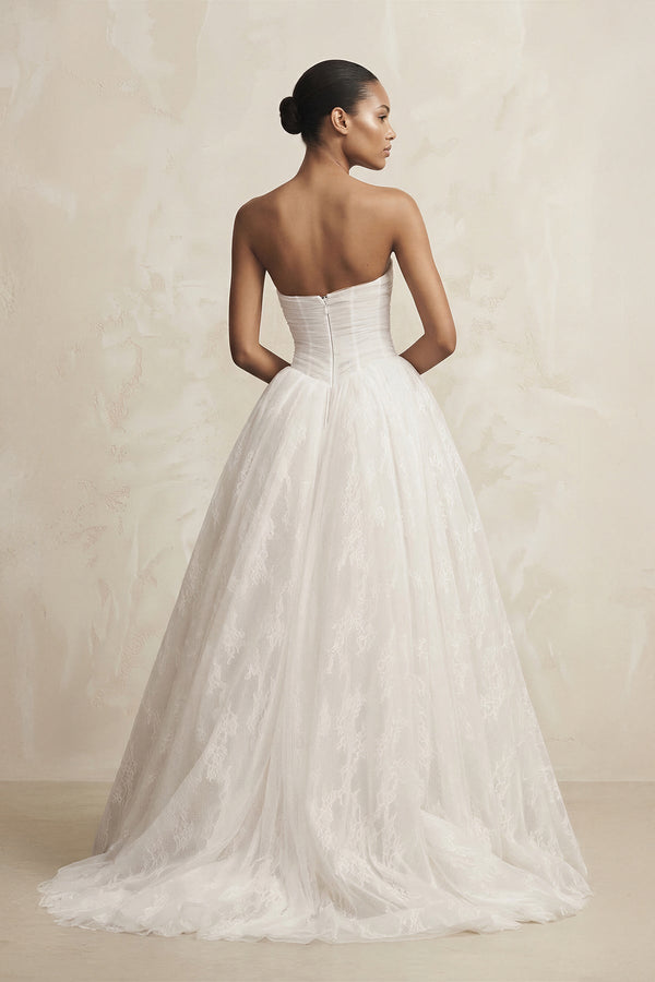 Strapless Tulle Basque Waist Ball Gown Wedding Dress in Ivory - KissProm Wedding Dresses