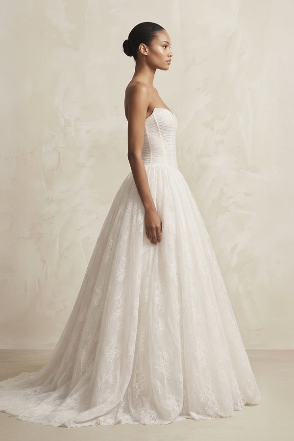 basque wedding dress Strapless Tulle Basque Waist Ball Gown Wedding Dress in Ivory, Ivory / 4