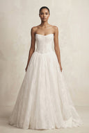 Strapless Tulle Basque Waist Ball Gown Wedding Dress in Ivory - KissProm Wedding Dresses