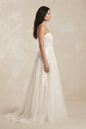 Strapless Tulle Corset A - Line Appliqued Wedding Dress in Ivory - KissProm Wedding Dresses