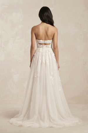 Strapless Tulle Corset A - Line Appliqued Wedding Dress in Ivory - KissProm Wedding Dresses