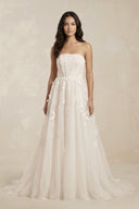Strapless Tulle Corset A - Line Appliqued Wedding Dress in Ivory - KissProm Wedding Dresses