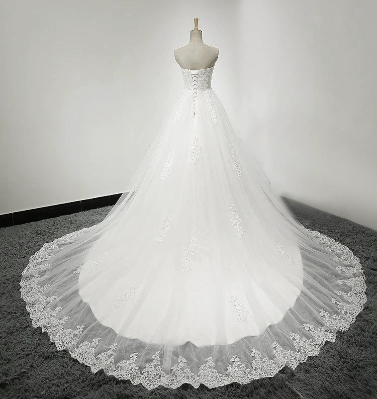 Strapless Tulle Wedding Dress With Lace Bodice Court Train - KissProm