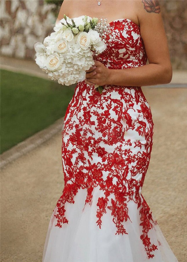 fitted lace wedding dress 2 Piece White Lace Crop Top Prom Dress Long with Red Skirt for Teens