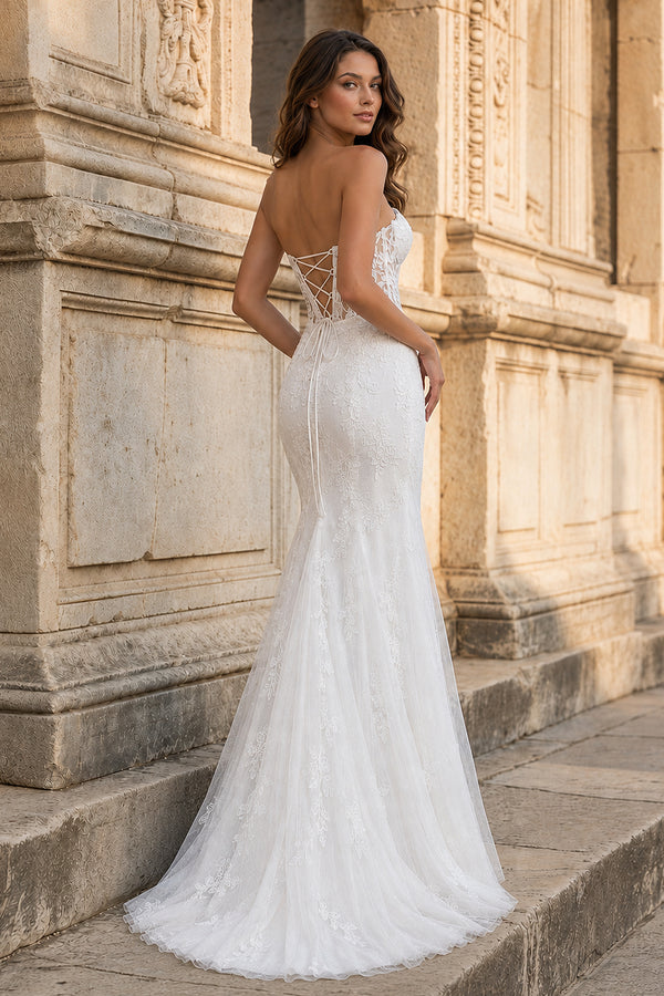 Mermaid Strapless Corset Lace Prom Dress with Slit – Prom Dress by KissProm | Available at KissProm
