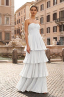 Strapless Emerald Green Ruffle Multi-Layer Long Prom Dress - KISSPROM PROM DRESSES