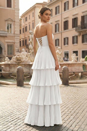 Strapless Emerald Green Ruffle Multi-Layer Long Prom Dress - KISSPROM PROM DRESSES