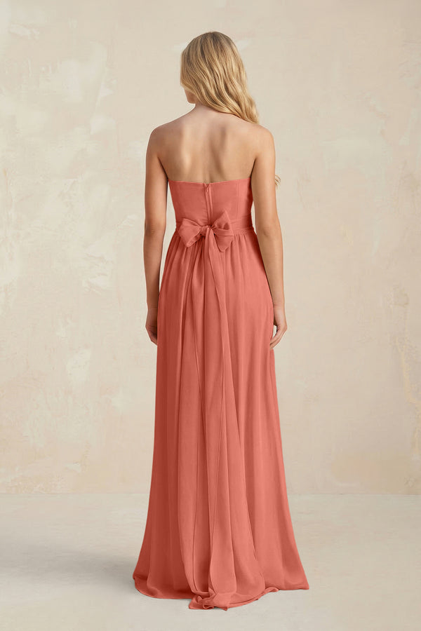 Strapless A - Line Pleated Chiffon Bridesmaid Dress With Slit in Wild Rose - SHE IS ME Bridesmaid 