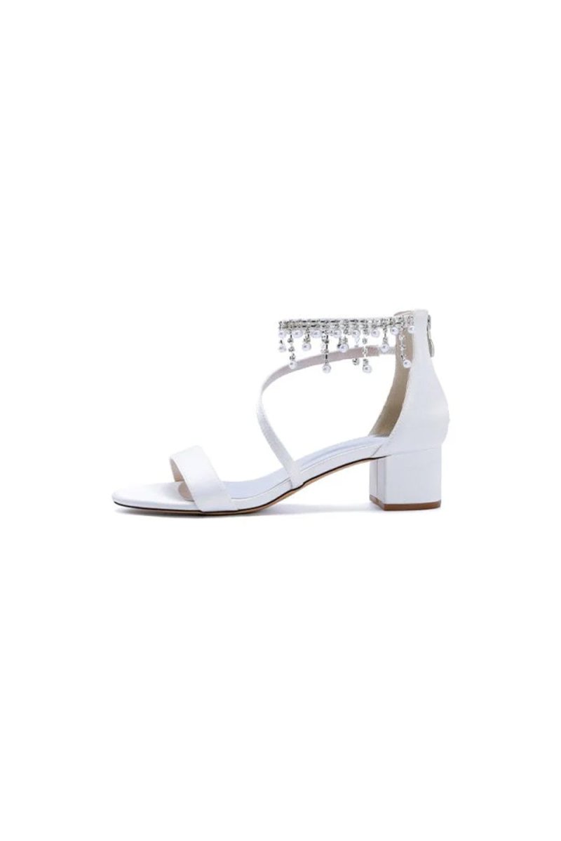 Strappy Heeled Sandals with Pearl and Crystal Embellishments - KissProm