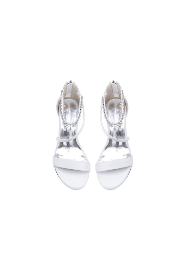 Strappy Heeled Sandals with Pearl and Crystal Embellishments - KissProm