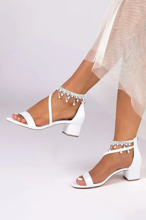 Strappy Heeled Sandals with Pearl and Crystal Embellishments - KissProm