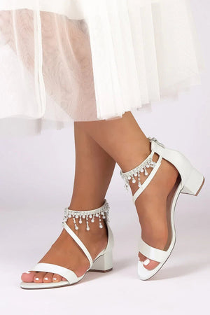 Strappy Heeled Sandals with Pearl and Crystal Embellishments - KissProm