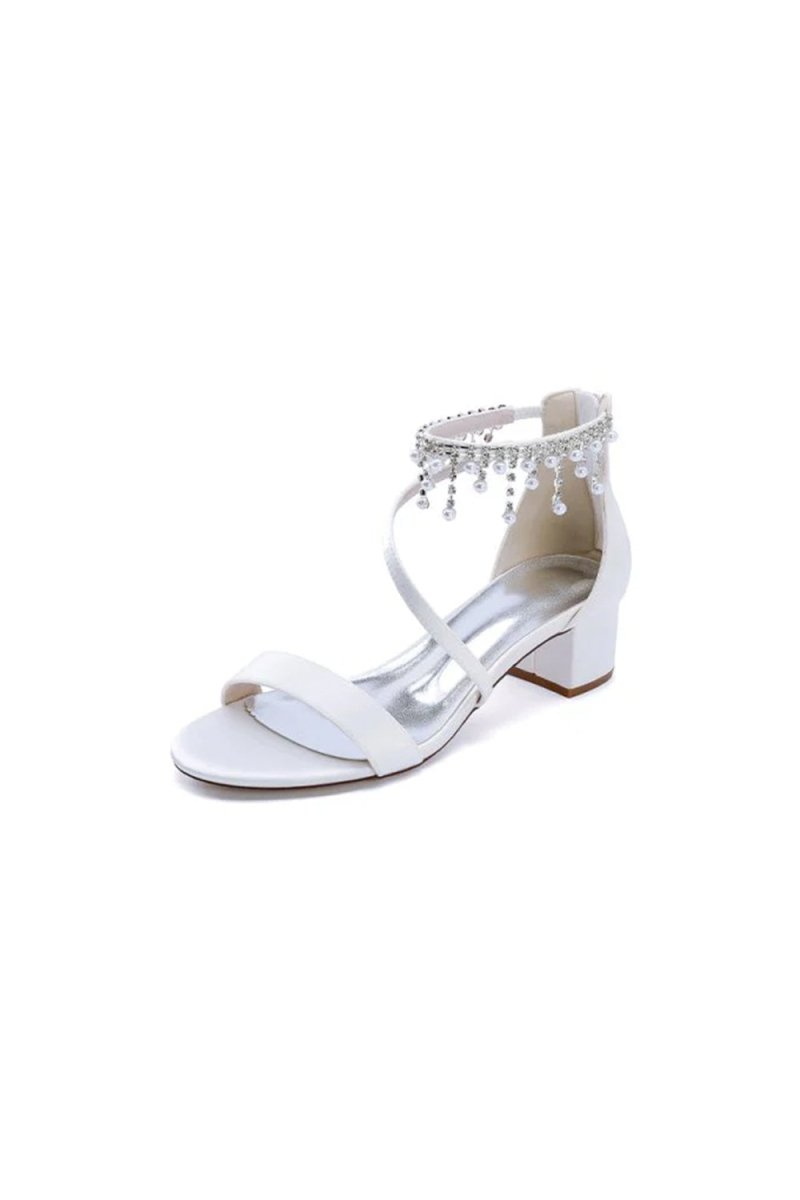 Strappy Heeled Sandals with Pearl and Crystal Embellishments - KissProm