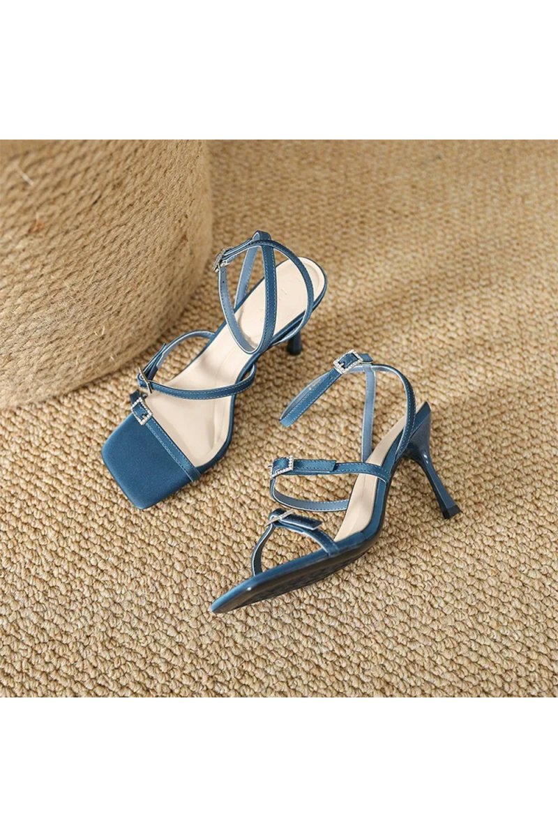 Strappy Open Toe Ankle Buckle Stiletto High Heels - KissProm