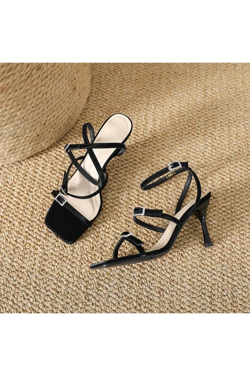 Strappy Open Toe Ankle Buckle Stiletto High Heels - KissProm
