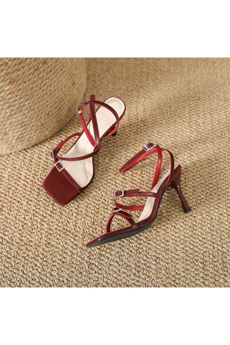 Strappy Open Toe Ankle Buckle Stiletto High Heels - KissProm