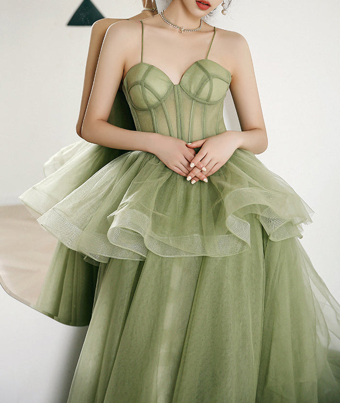Spaghetti Straps Sage Green Ball Gown Quinceanera Dresses