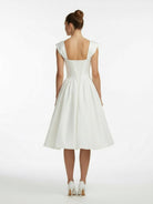 Straps Sleeveless Lace - Up Back Tea - Length Satin Wedding Dress - KissProm