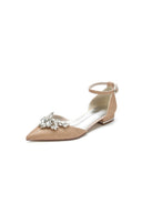 Stretch Glitter With Ankle Strap Rhinestone Pointed Toe Flat Heel Party Shoes - KissProm