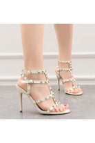 Studded Strappy Leather Open Toe High Heels - KissProm