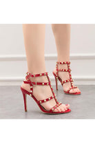 Studded Strappy Leather Open Toe High Heels - KissProm