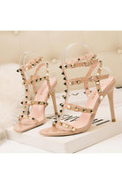 Studded Strappy Leather Open Toe High Heels - KissProm
