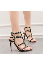 Studded Strappy Leather Open Toe High Heels - KissProm