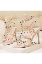 Studded Strappy Leather Open Toe High Heels - KissProm