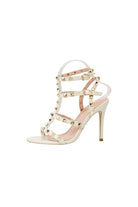 Studded Strappy Leather Open Toe High Heels - KissProm