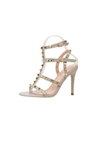 Studded Strappy Leather Open Toe High Heels - KissProm