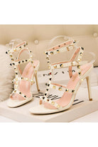 Studded Strappy Leather Open Toe High Heels - KissProm