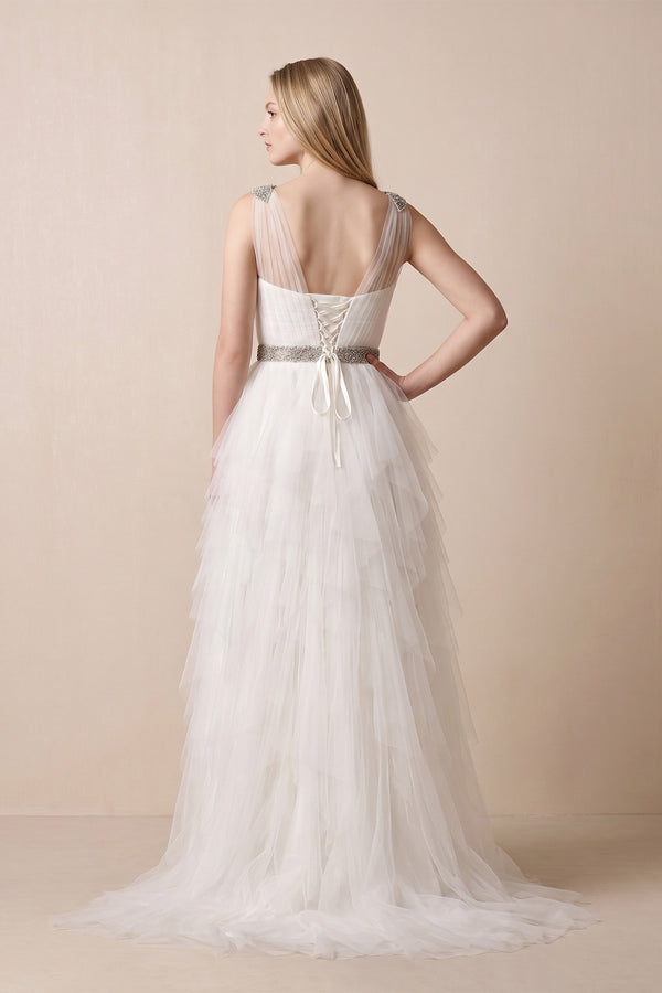 White Stunning Top - ruched Layered Gown With Beaded Tulle Straps– Wedding Dresses by KissProm | Available at KissProm