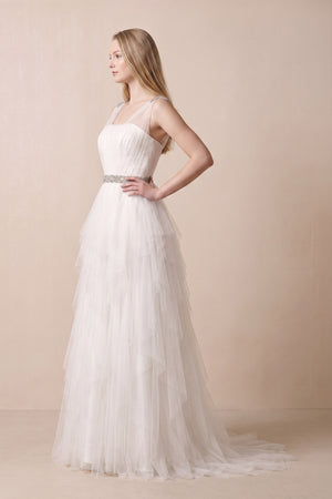 White Stunning Top - ruched Layered Gown With Beaded Tulle Straps– Wedding Dresses by KissProm | Available at KissProm