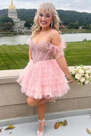 A Line Off the Shoulder Homecoming Dress with Beading A Line Off the Shoulder Homecoming Dress with Beading