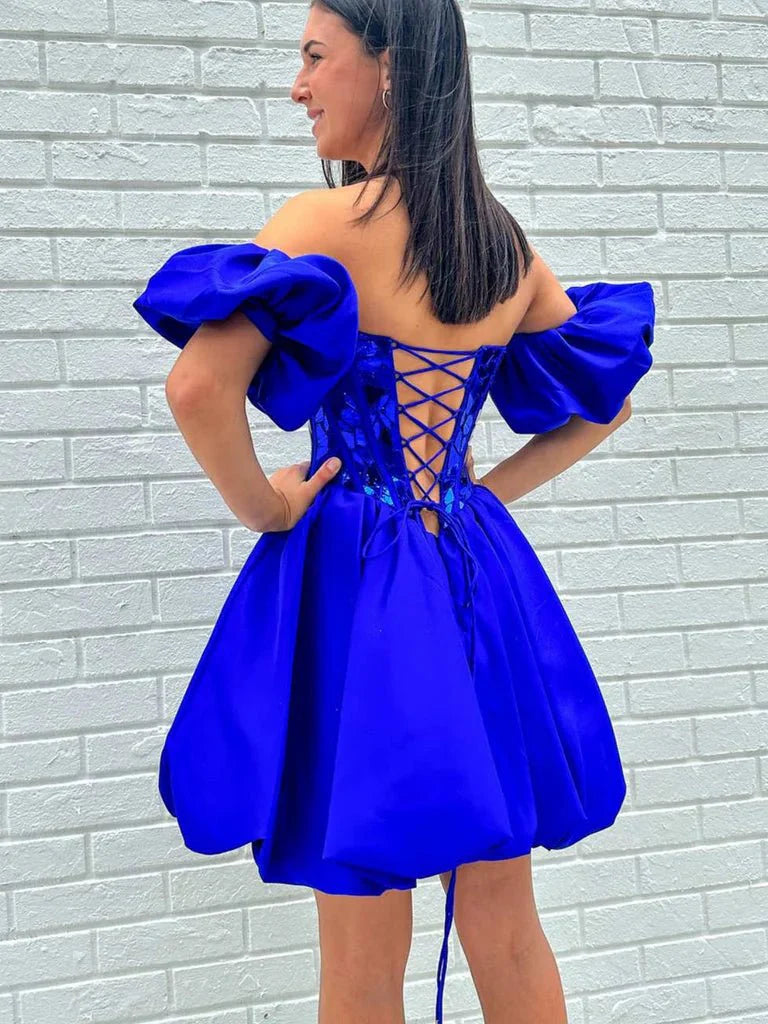 A Line Off the Shoulder Short Homecoming Dress A Line Off the Shoulder Short Homecoming Dress