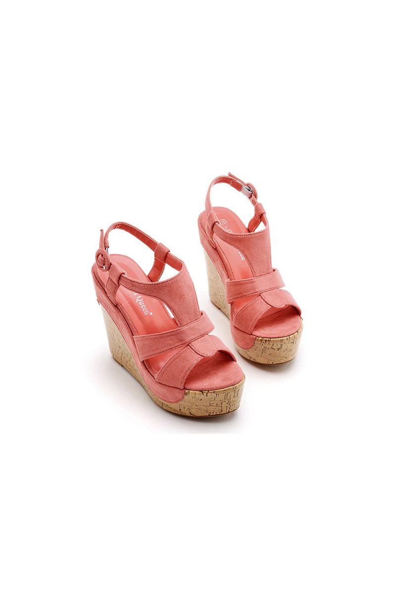 Suede Wood Grain Peep Toe Platform Wedges Sandals - KissProm