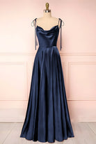 Sweet A-line Cowl Neck Silk Long Prom Dress
